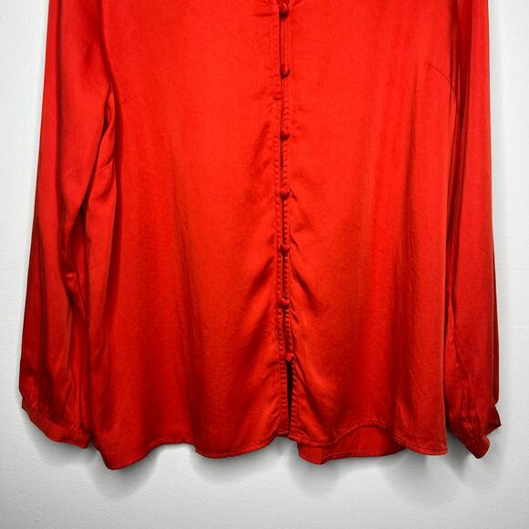 J. Jill Button Front Long Sleeve Blouse Top Orange Red Size M Modal Office Boho - Picture 5 of 13